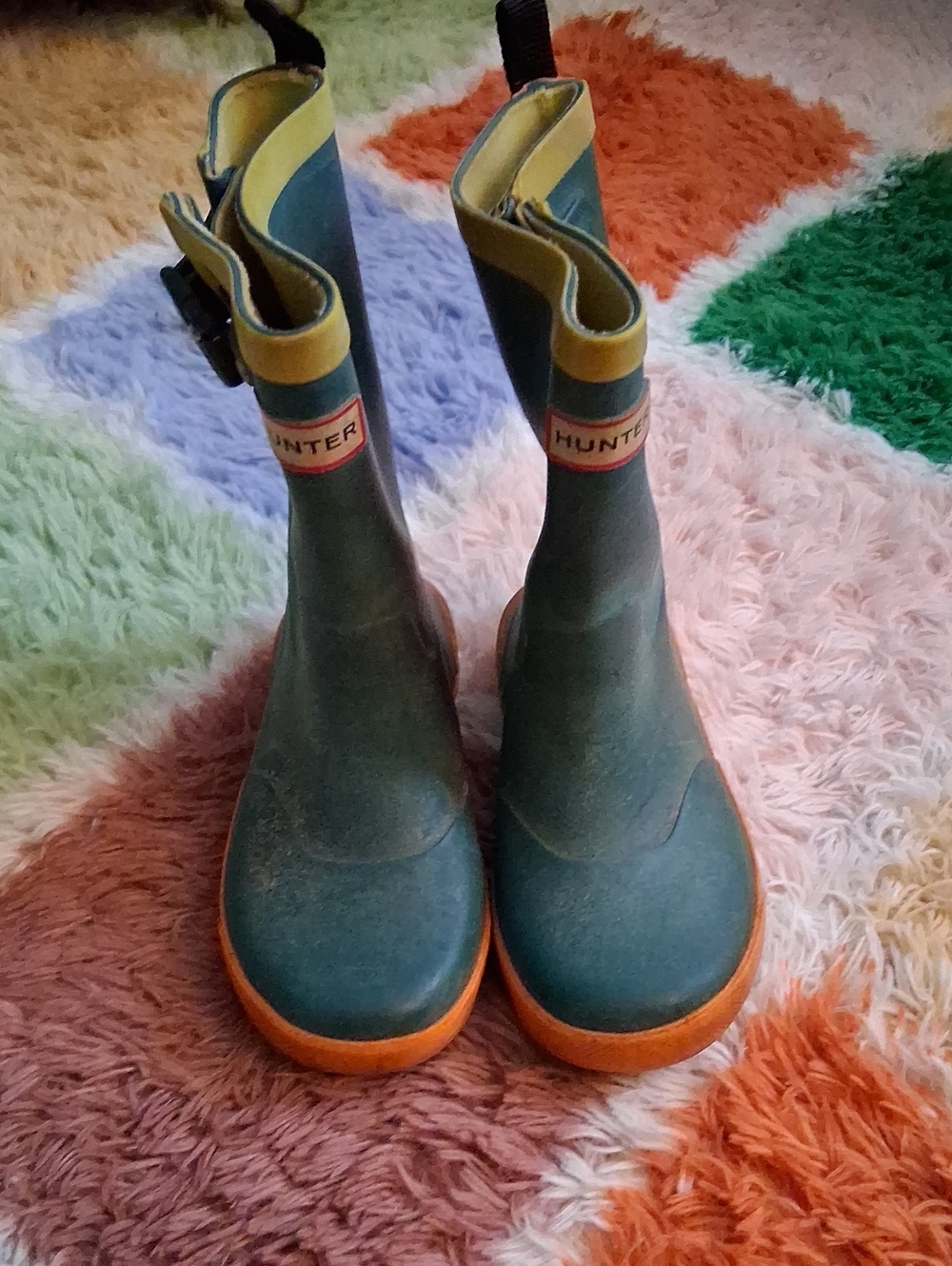 Hunter Kids Teal and Orange Pull-On Rain Boots